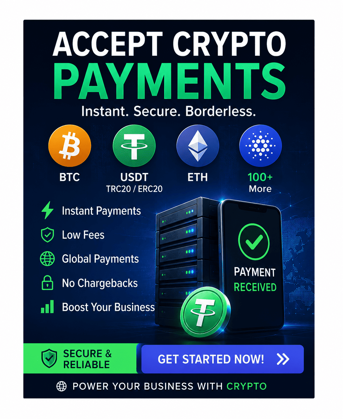 Accept Crypto Payments - BTC, USDT, ETH